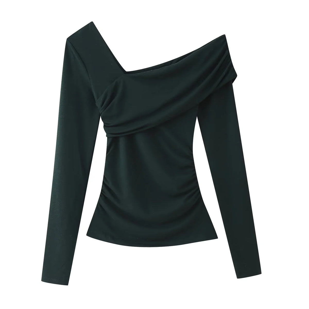 Top Asymétrique à Manches Longues – Coupe Plissée