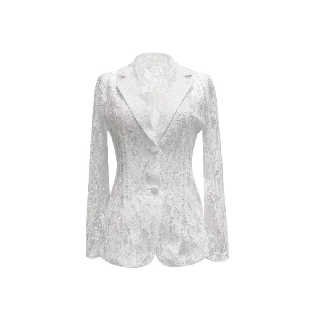 Blazer Élégant à Col V – Détails Dentelle