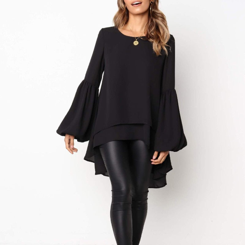 Blouse en Mousseline à Volants – Manches Longues