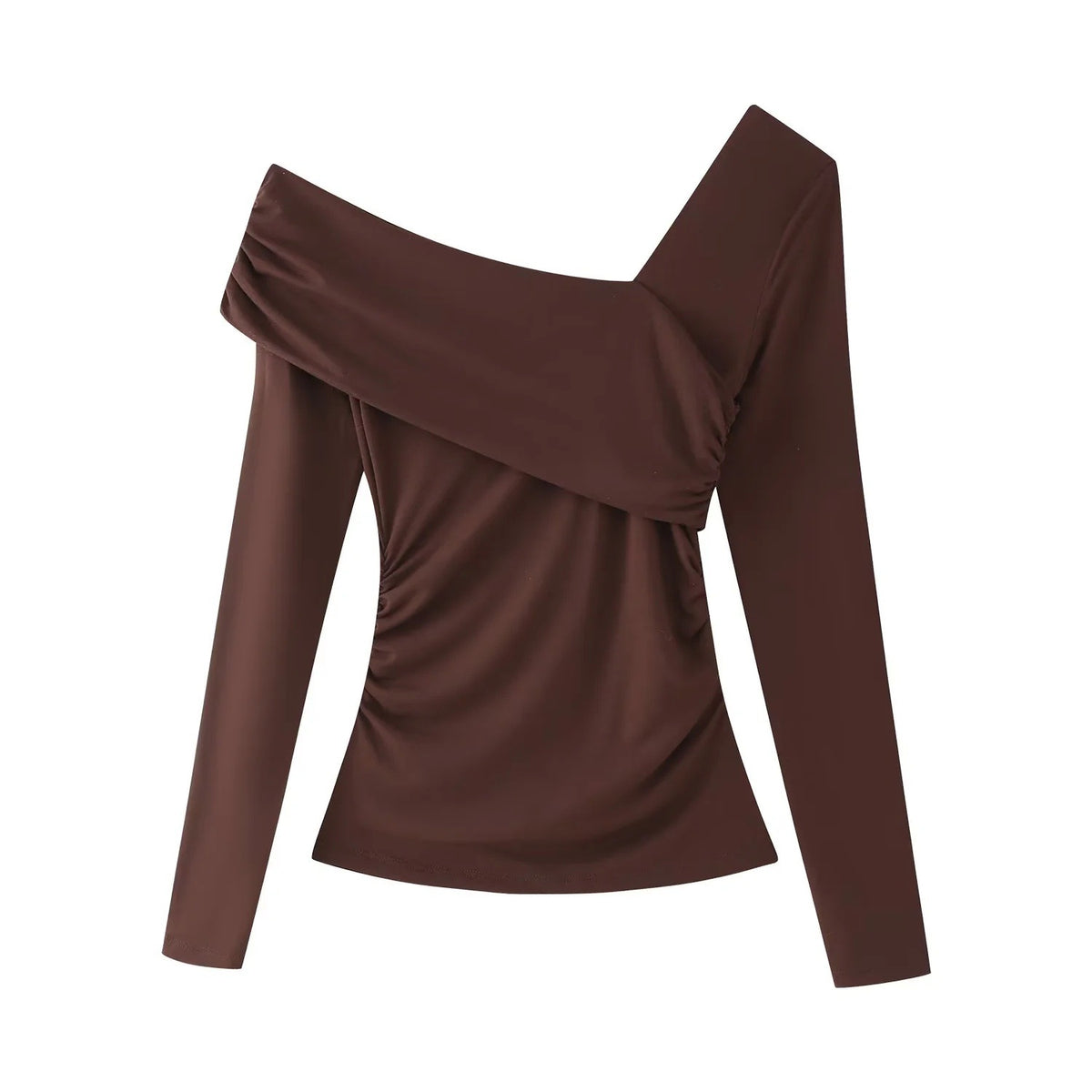 Top Asymétrique à Manches Longues – Coupe Plissée