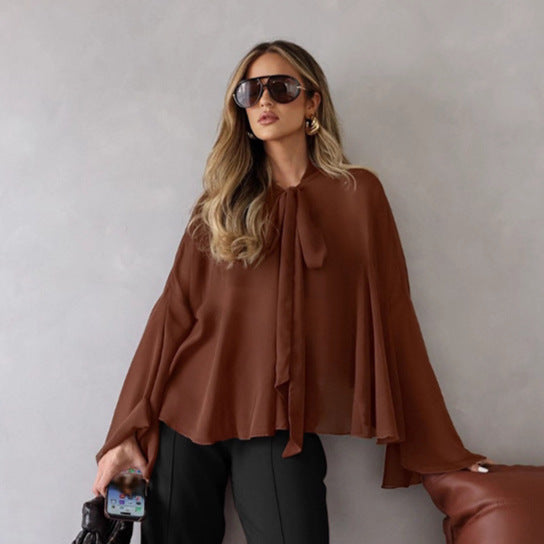 Chemisier Élégant en Mousseline – Manches Batwing