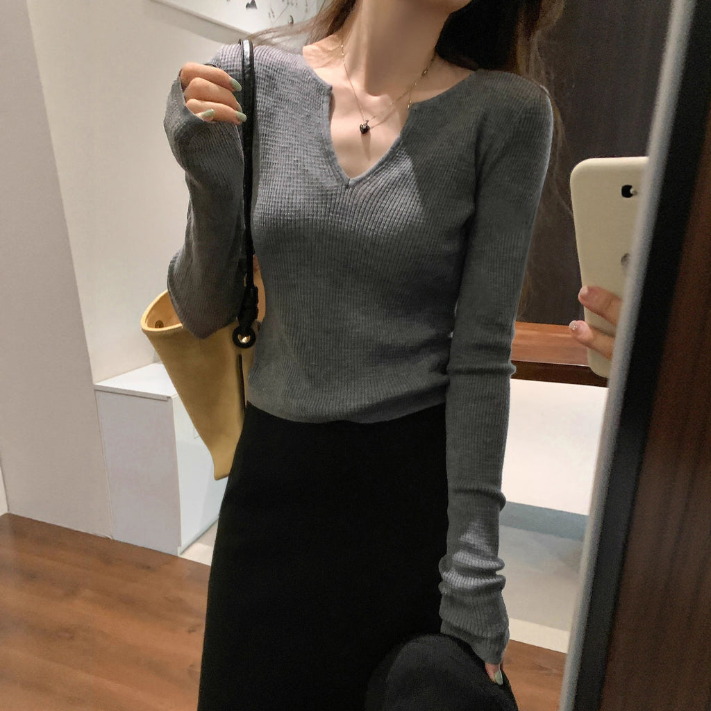Élégant Pull Gris à Manches Longues