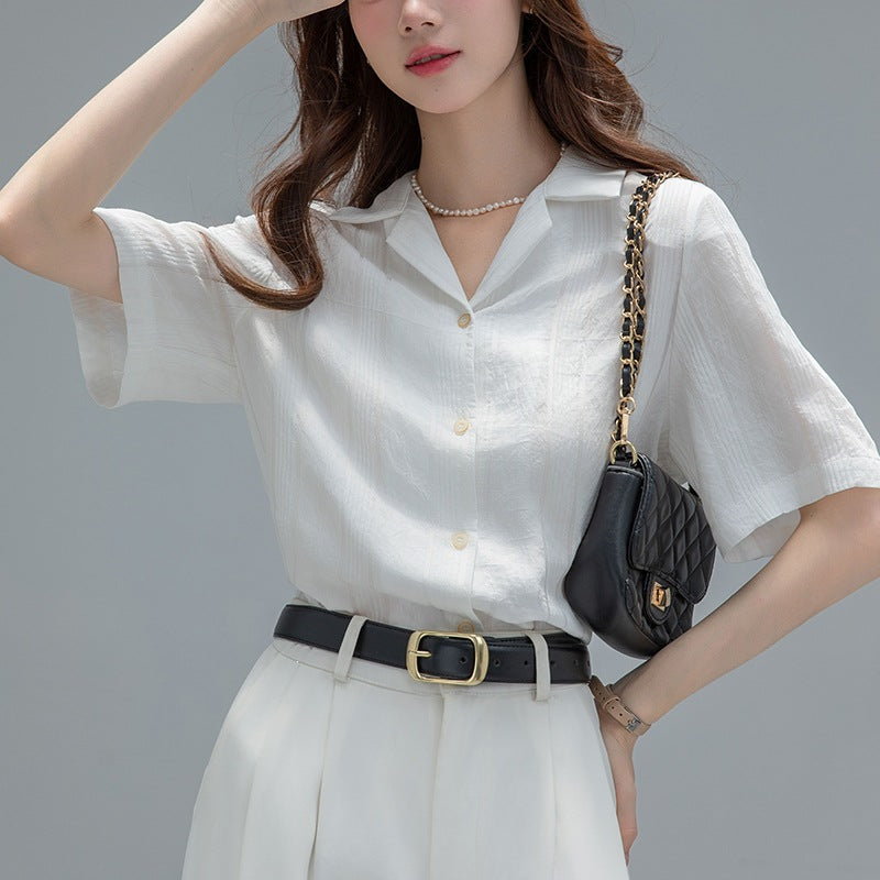 Chemisier Vintage Blanc – Manches Courtes