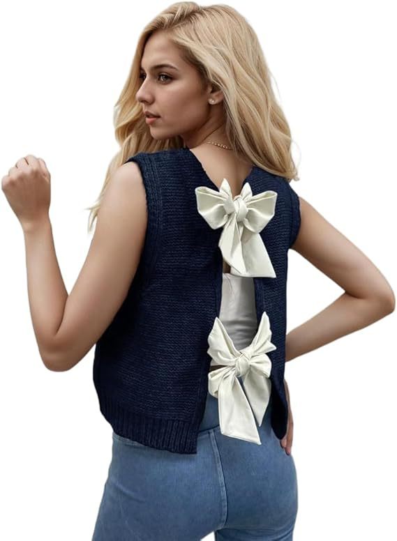 Gilet en Maille avec Nœud – Style Féminin