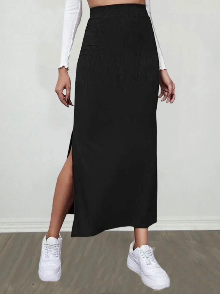Jupe Longue Marron – Taille Haute & Fendue