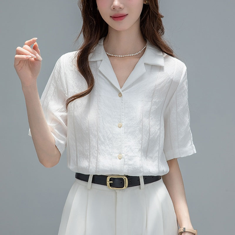 Chemisier Vintage Blanc – Manches Courtes