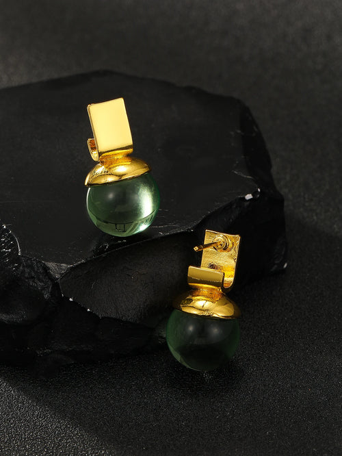 Boucles d’Oreilles Rondes – Cristal Vert