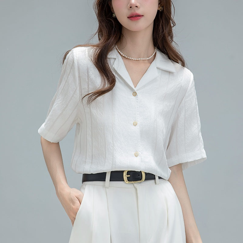 Chemisier Vintage Blanc – Manches Courtes