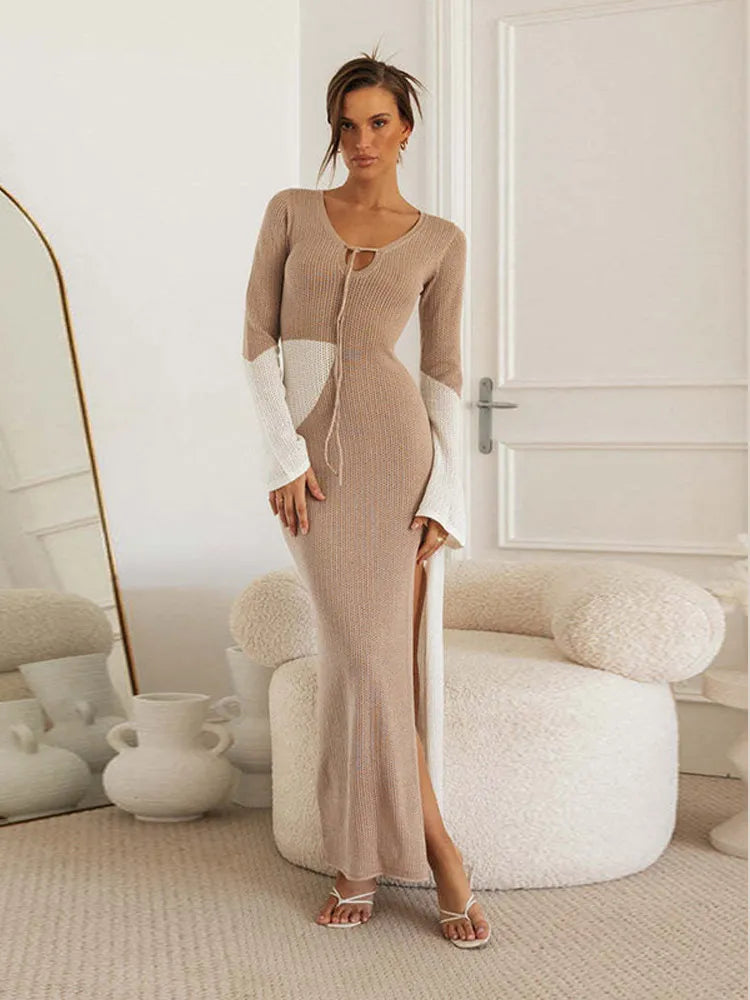 Robe Longue Tricotée – Kaki