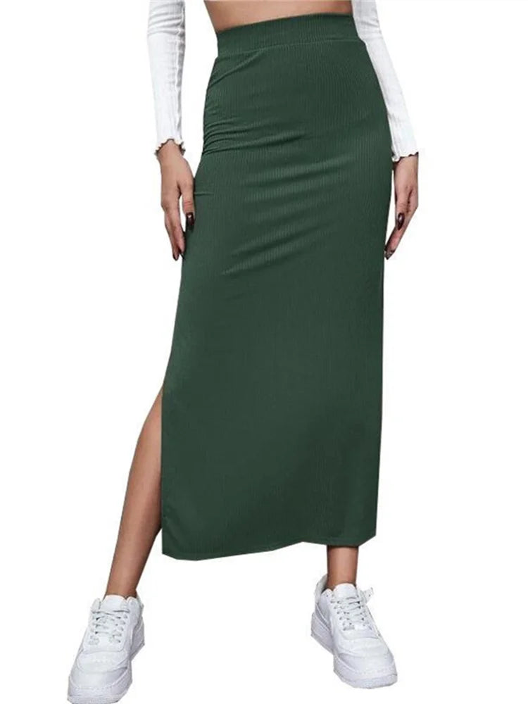 Jupe Longue Marron – Taille Haute & Fendue