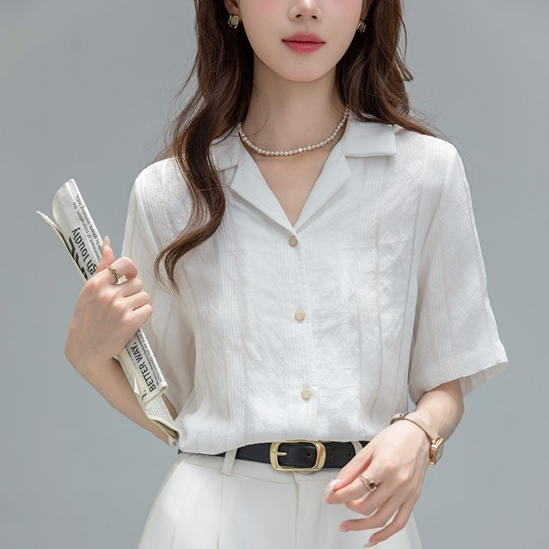 Chemisier Vintage Blanc – Manches Courtes