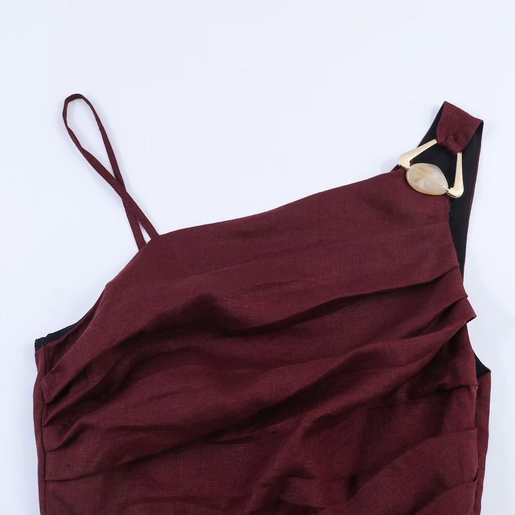 Robe Midi Asymétrique – Bordeaux