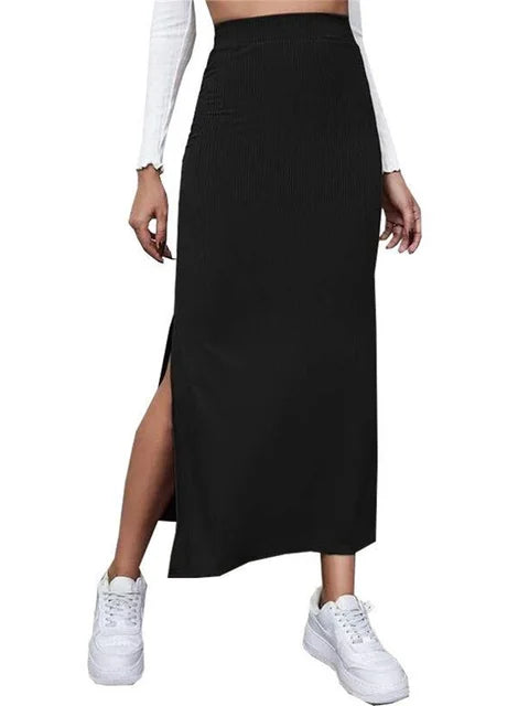Jupe Longue Marron – Taille Haute & Fendue