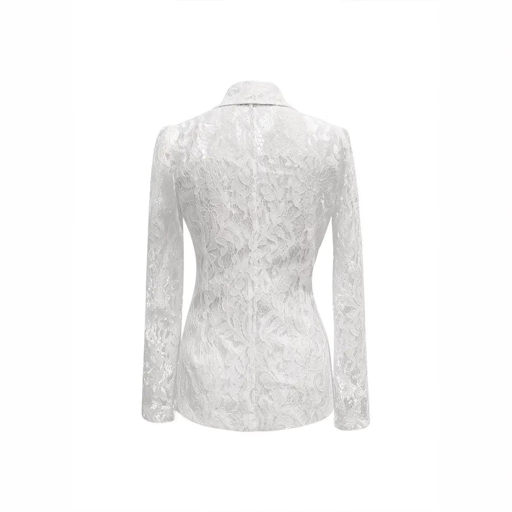 Blazer Élégant à Col V – Détails Dentelle