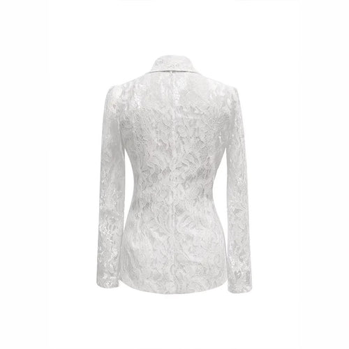 Blazer Élégant à Col V – Détails Dentelle