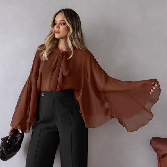 Chemisier Élégant en Mousseline – Manches Batwing