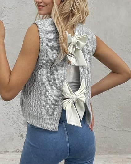 Gilet en Maille avec Nœud – Style Féminin