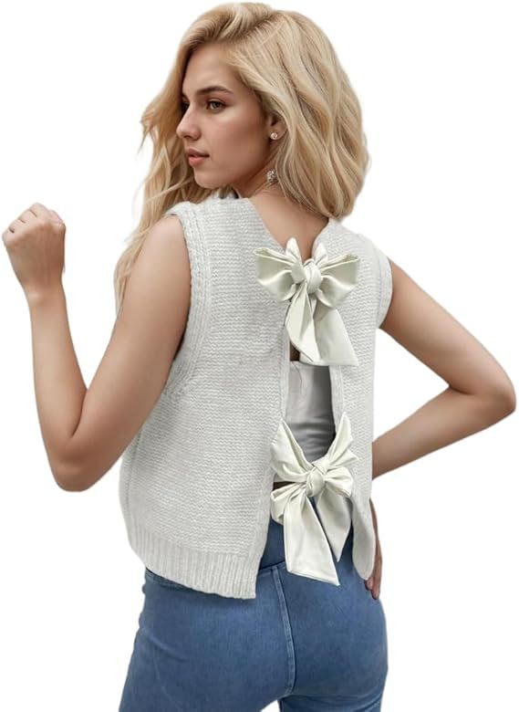 Gilet en Maille avec Nœud – Style Féminin