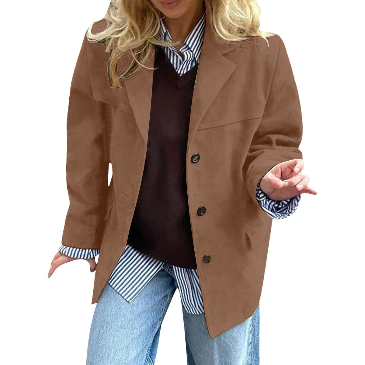 Blazer Vintage Marron – Coupe Ample & Poches