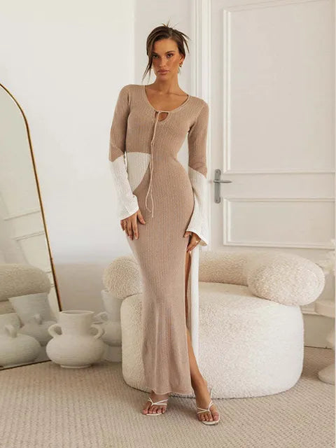 Robe Longue Tricotée – Kaki