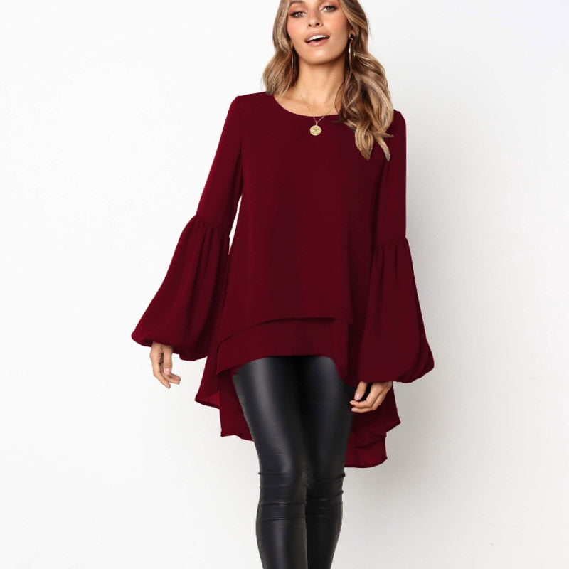 Blouse en Mousseline à Volants – Manches Longues