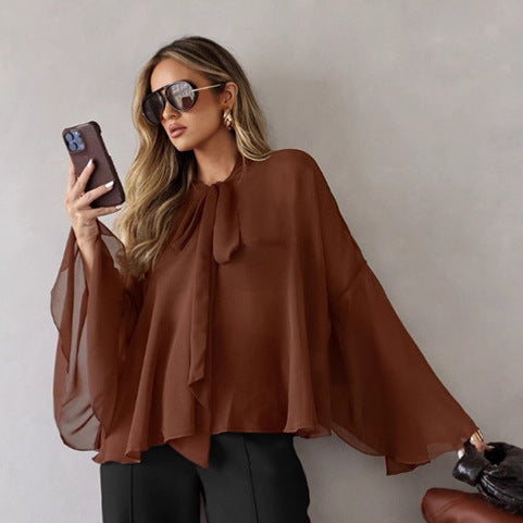 Chemisier Élégant en Mousseline – Manches Batwing
