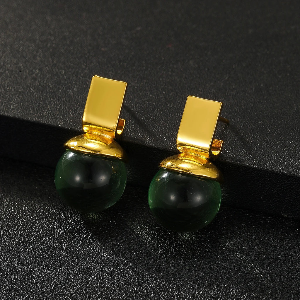 Boucles d’Oreilles Rondes – Cristal Vert