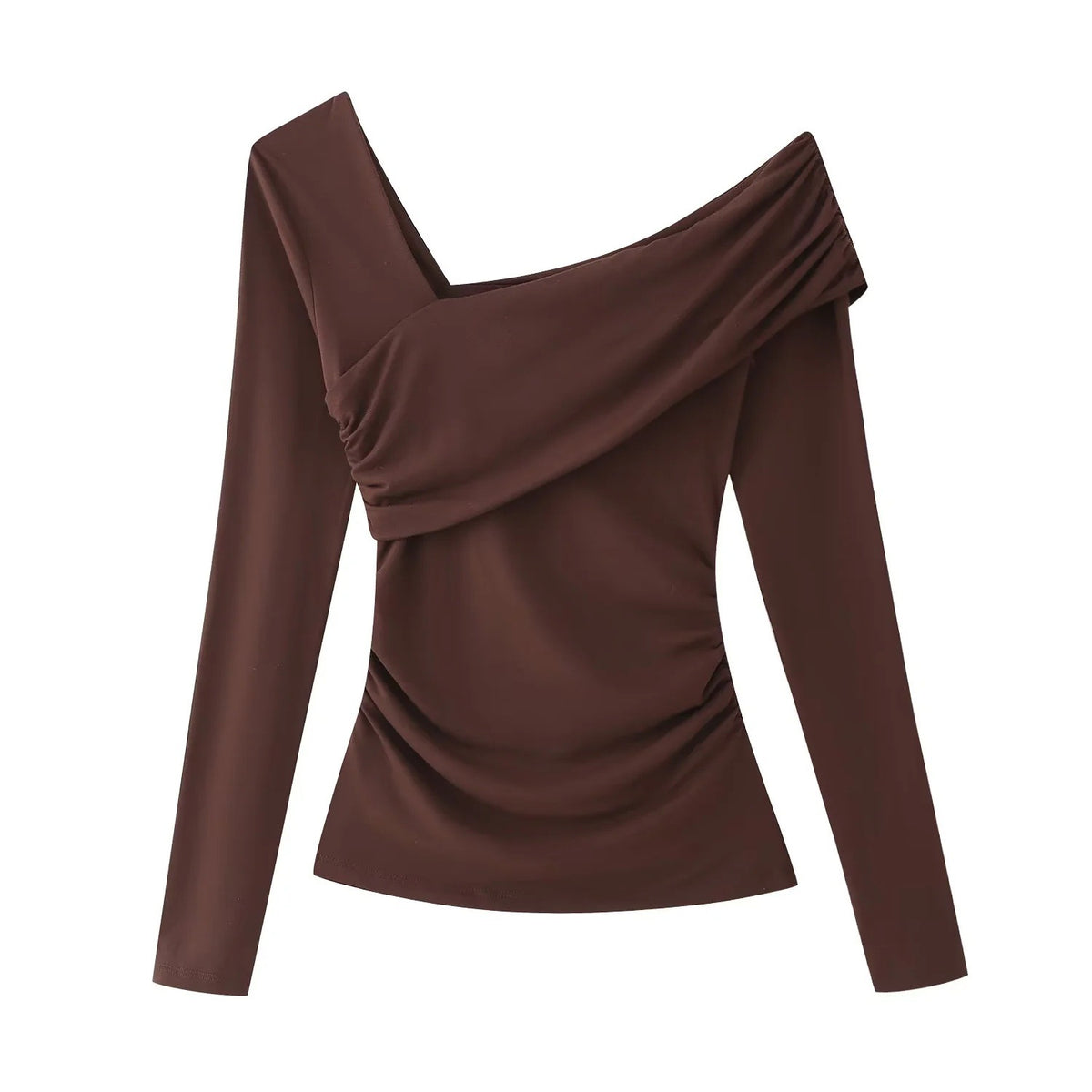 Top Asymétrique à Manches Longues – Coupe Plissée