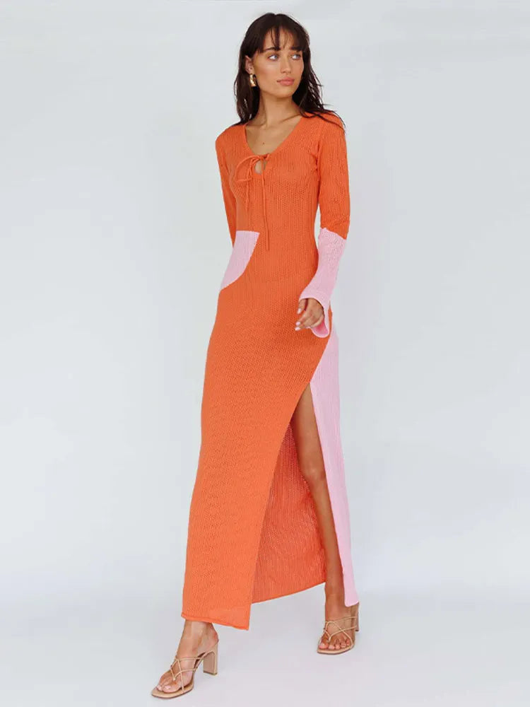 Robe Longue Tricotée – Kaki