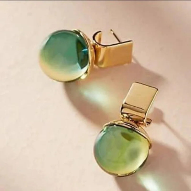 Boucles d’Oreilles Rondes – Cristal Vert