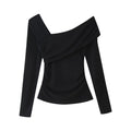 Top Asymétrique à Manches Longues – Coupe Plissée