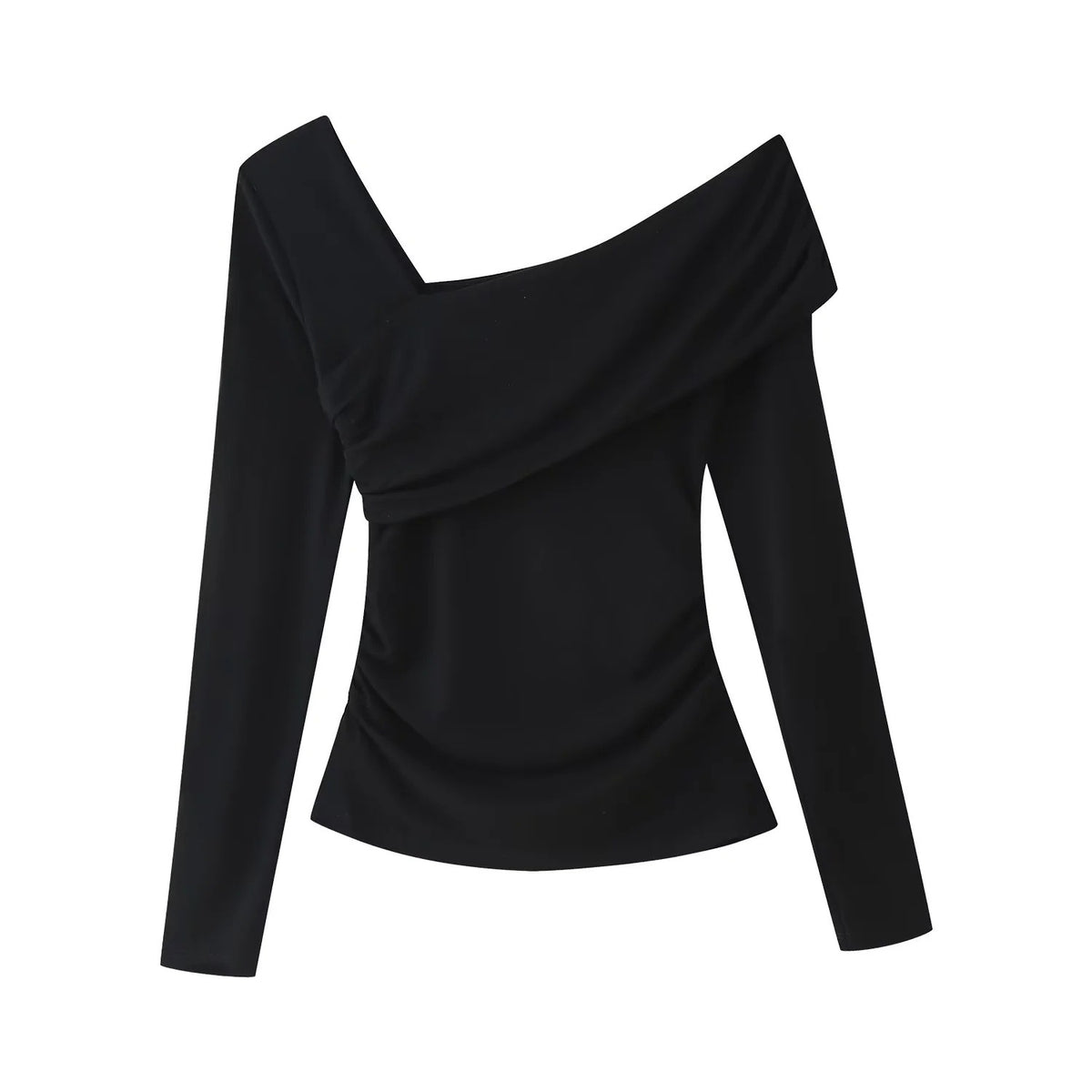 Top Asymétrique à Manches Longues – Coupe Plissée
